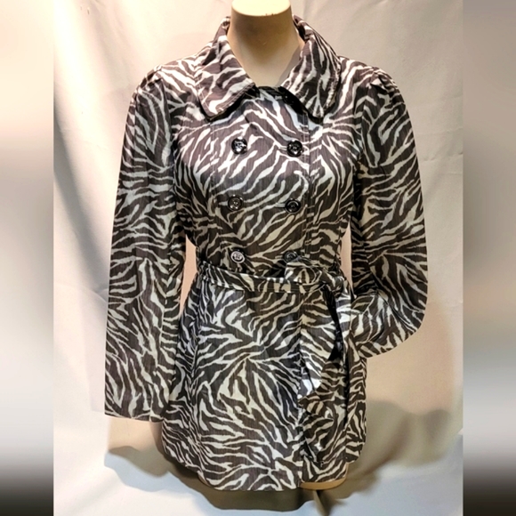 Fancy Guess Zebra pattern print Raincoat Trench Coat Jacket size M - Picture 2 of 14